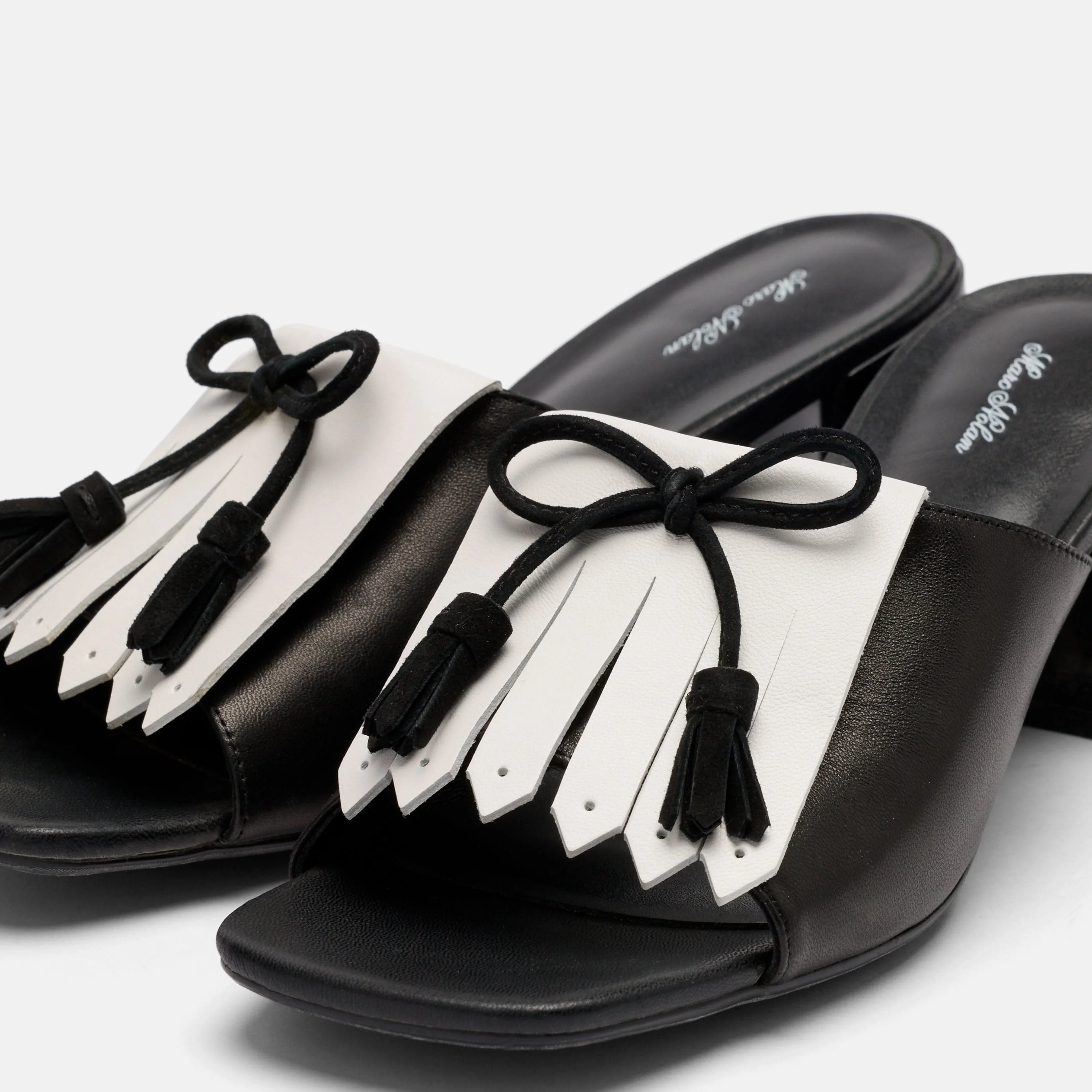 Sienna Black/White Leather Tassel Block Pumps - Image 3