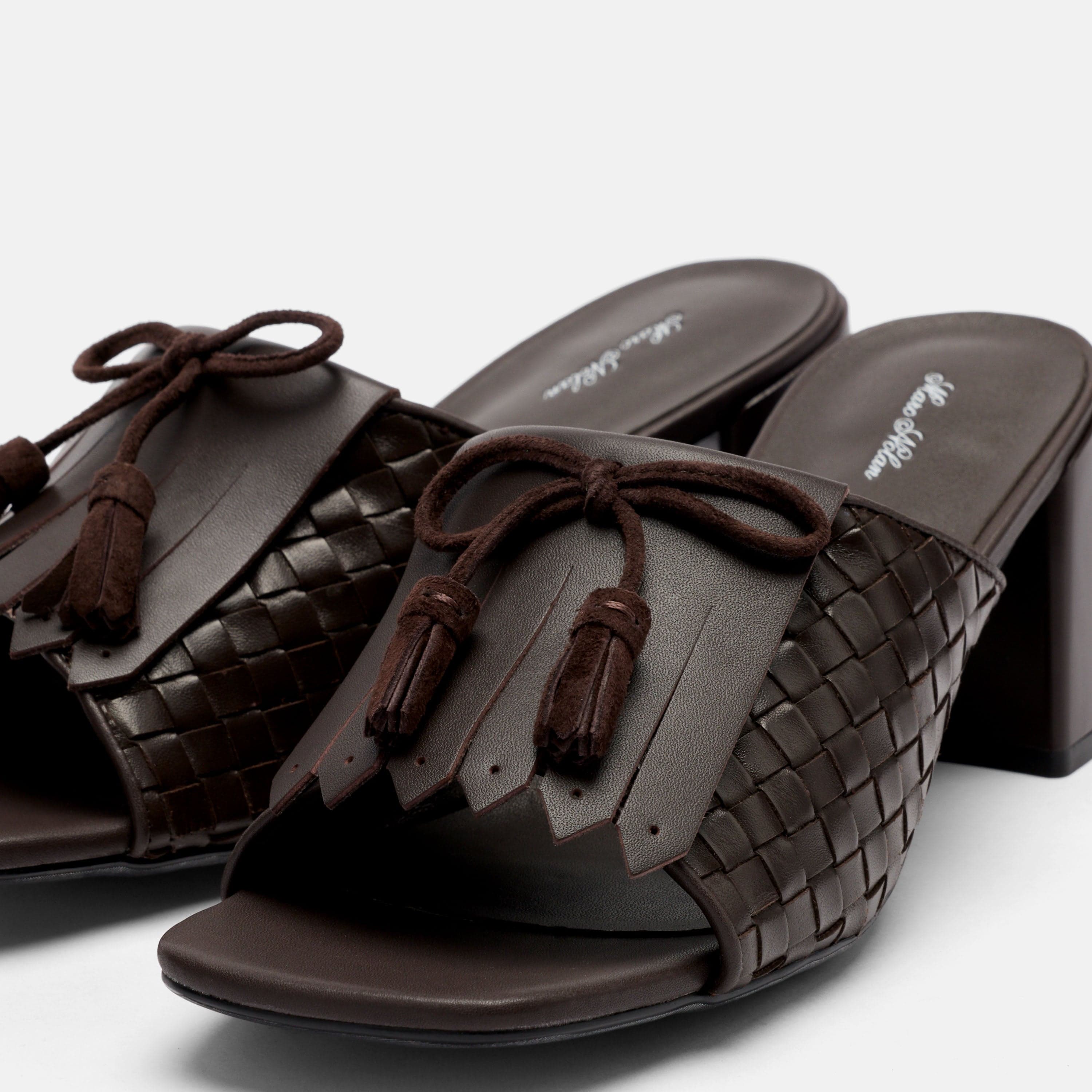 Sienna Espresso Leather Tassel Block Pumps - Image 3