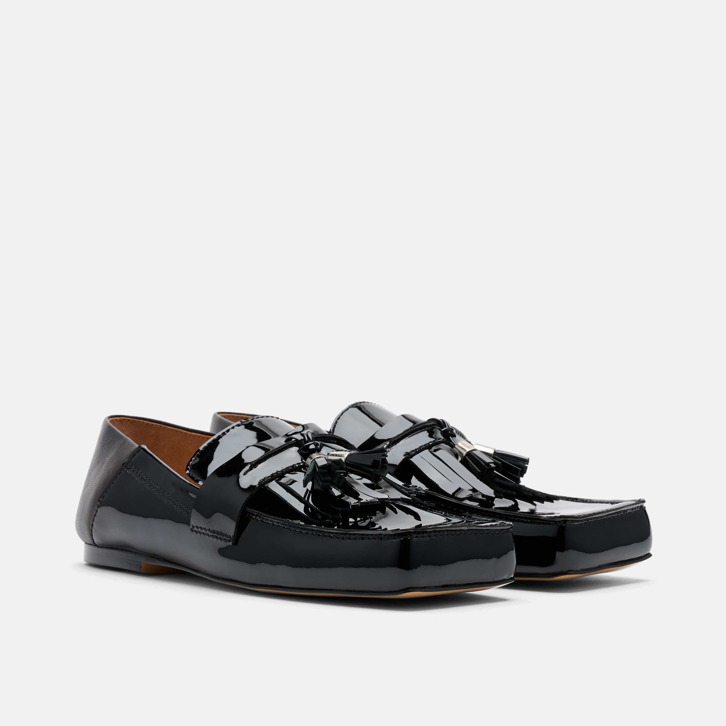 Simone Black Patent Leather Tassel Loafers - Image 2