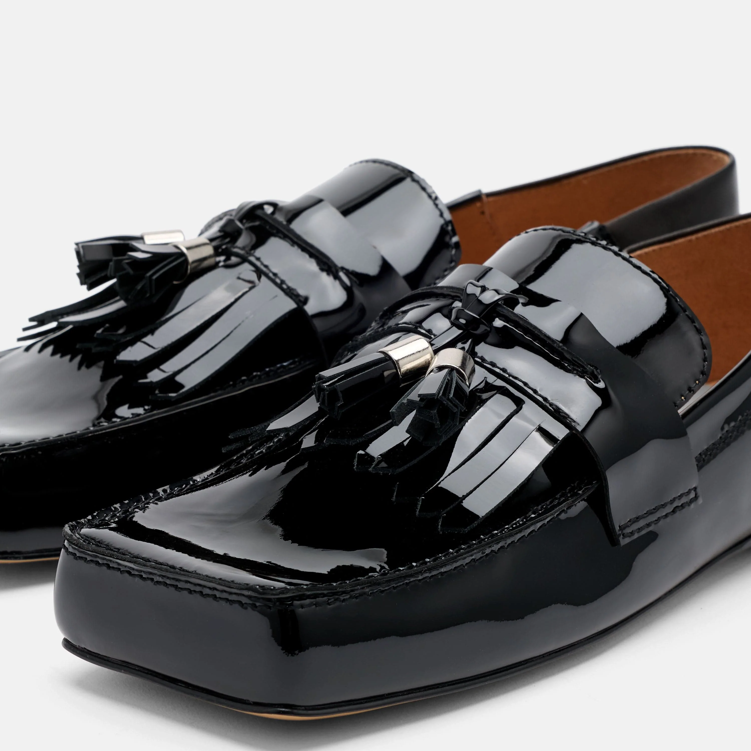 Simone Black Patent Leather Tassel Loafers - Image 3