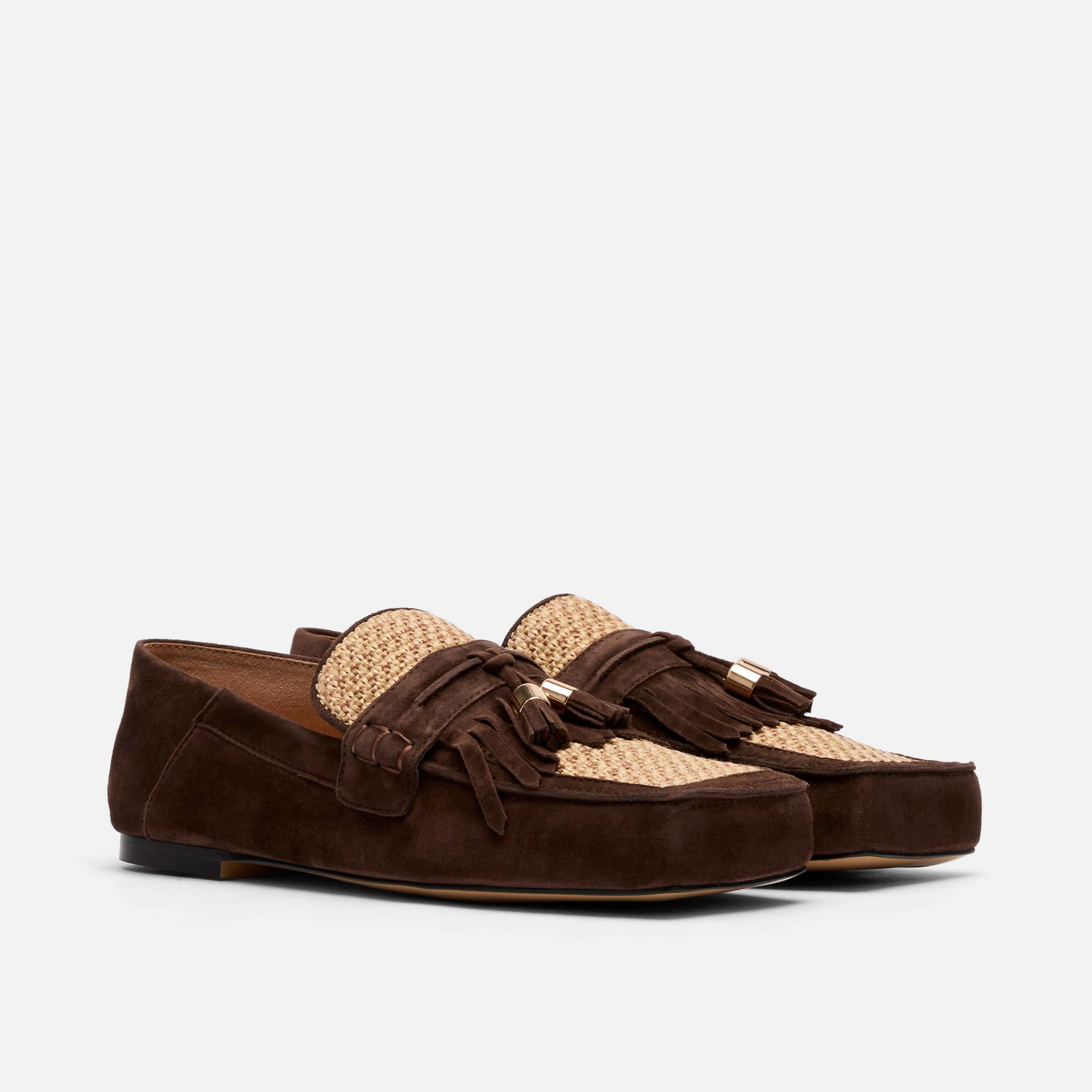 Simone Chocolate/Raffia Suede Tassel Loafers - Image 2