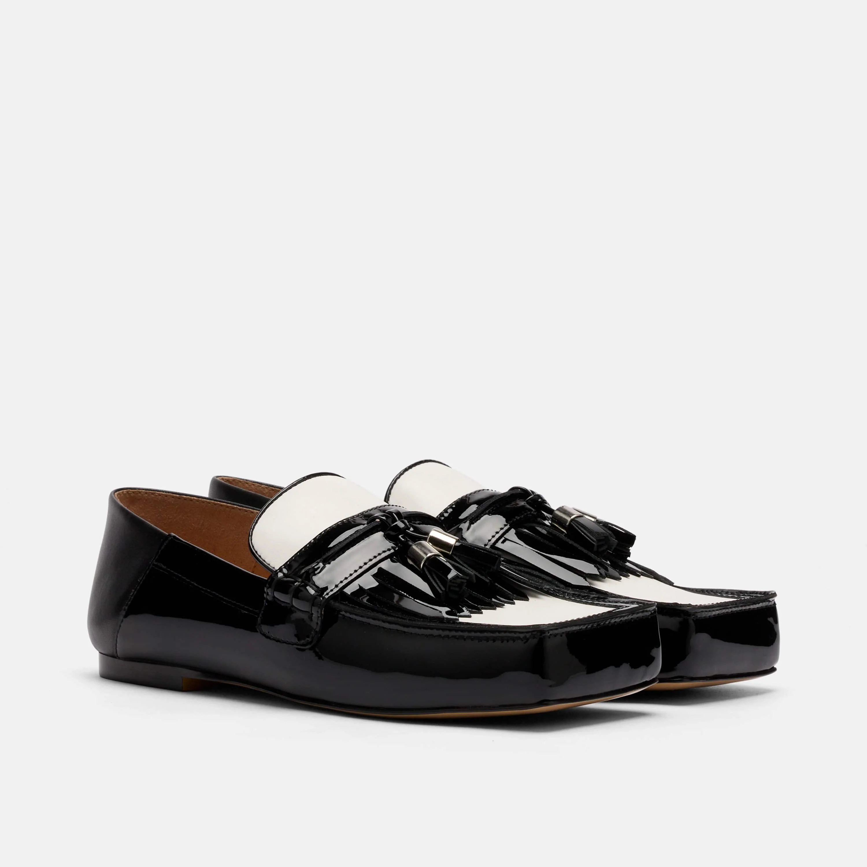 Simone Black/White Leather Tassel Loafers - Image 2
