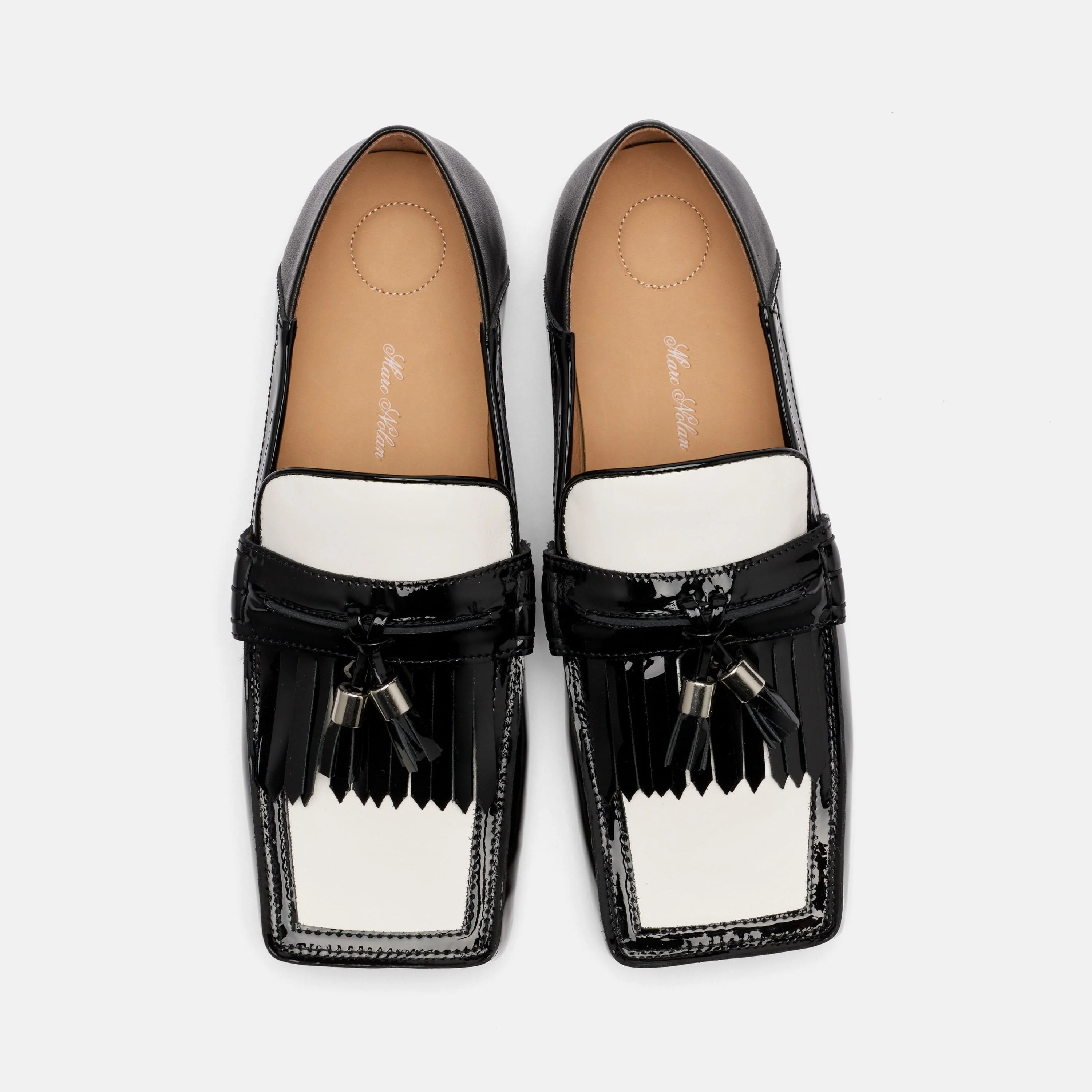 Simone Black/White Leather Tassel Loafers - Image 5