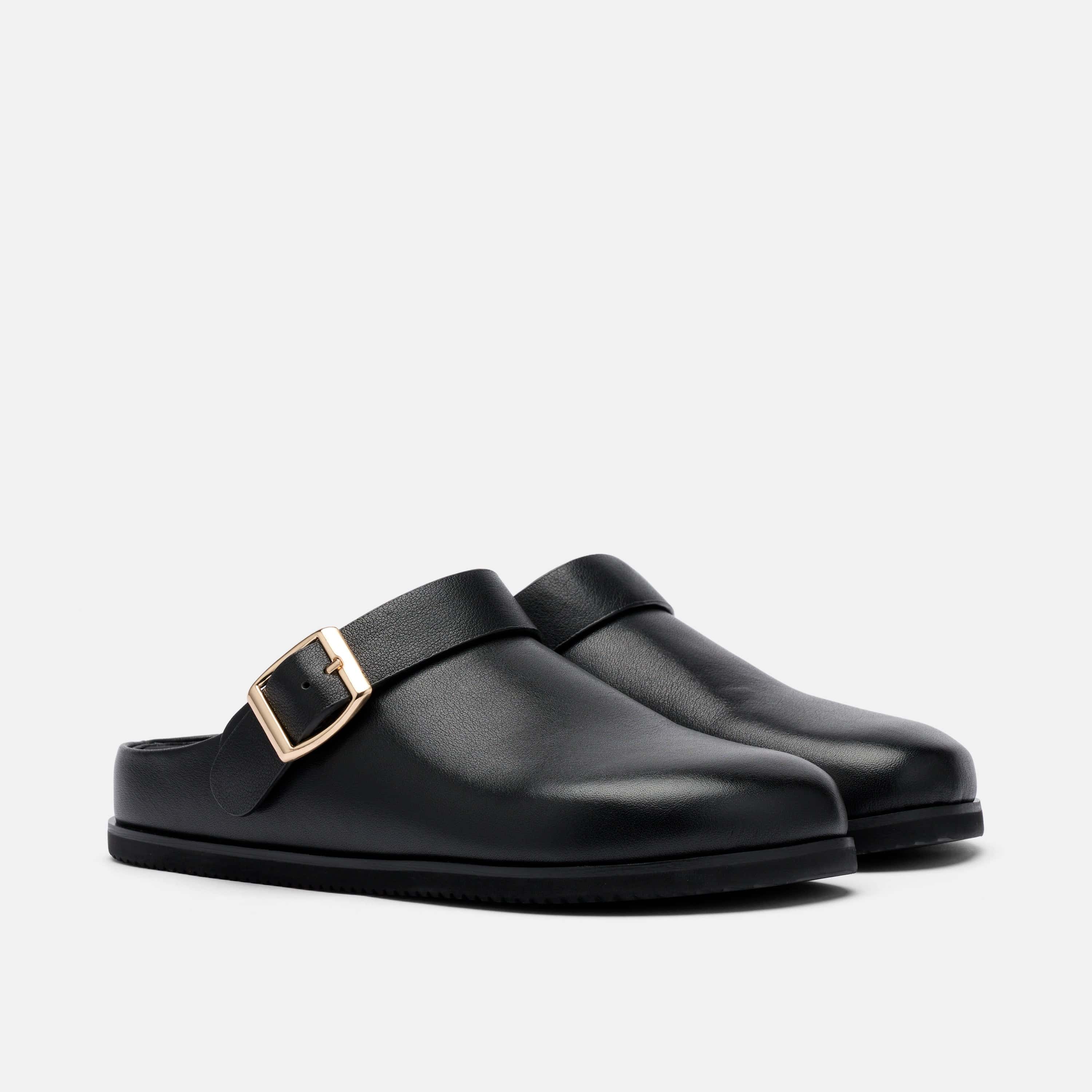 Solana Black Leather Backstrap Clogs - Image 2