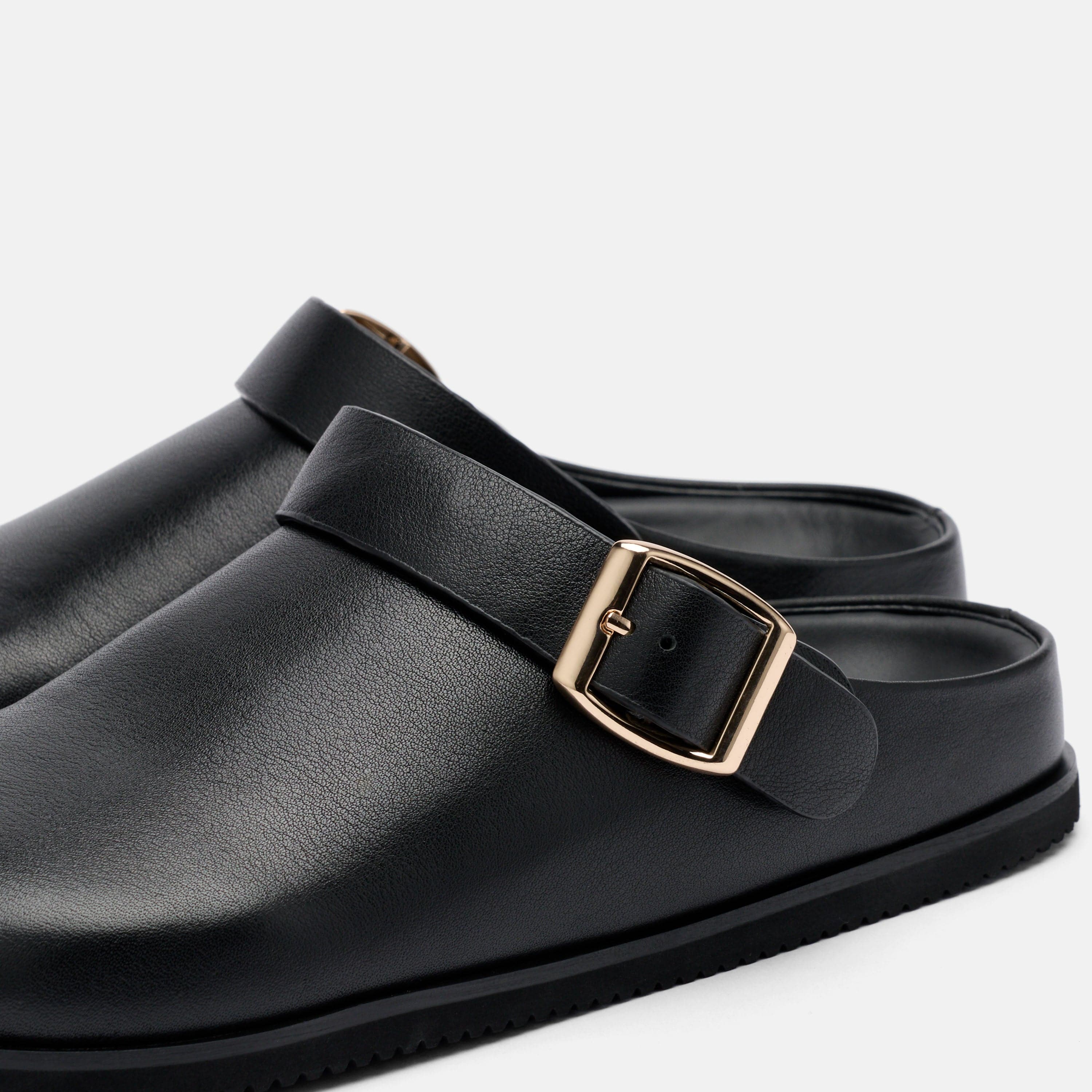 Solana Black Leather Backstrap Clogs - Image 4