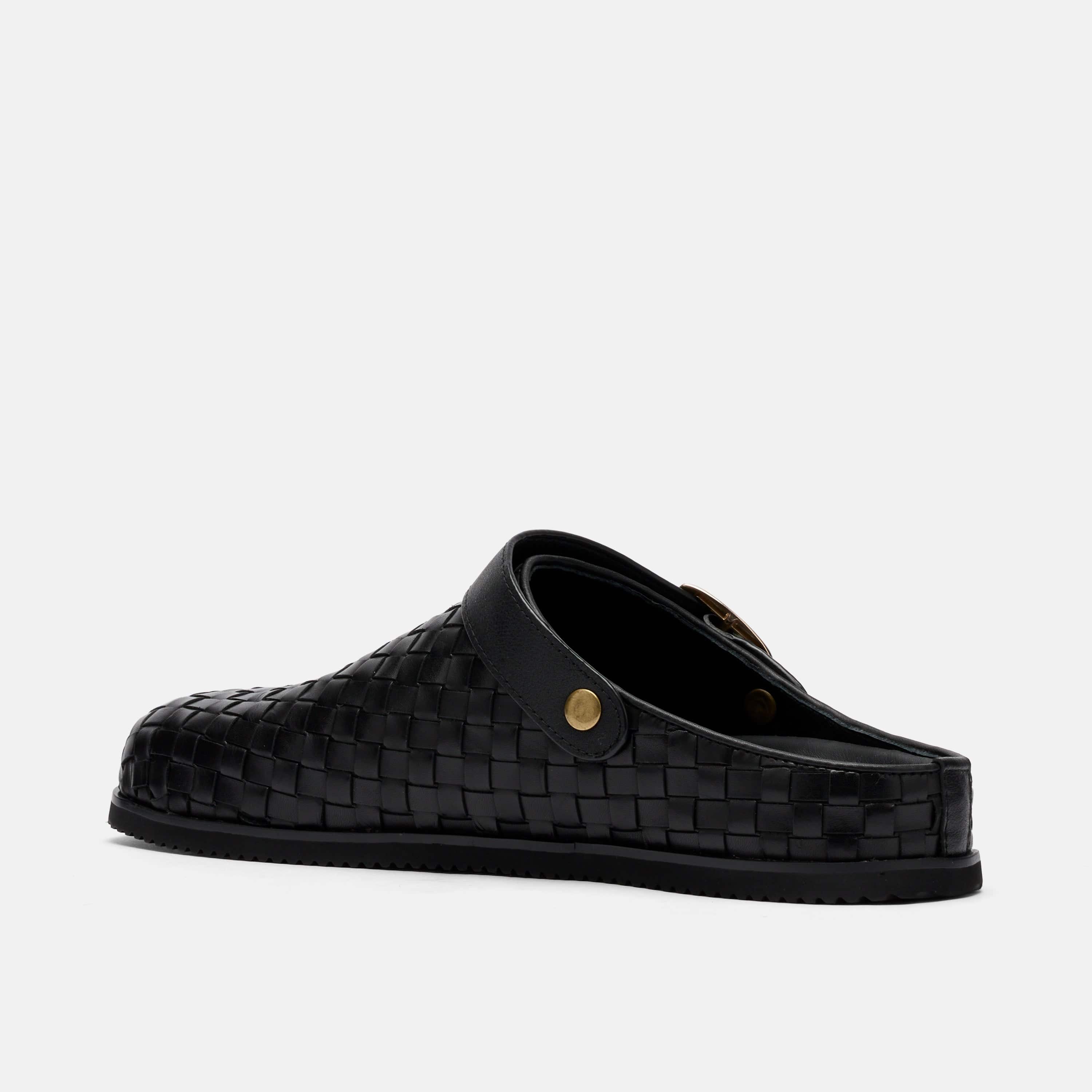 Solana Black Woven Leather Backstrap Clogs - Image 4