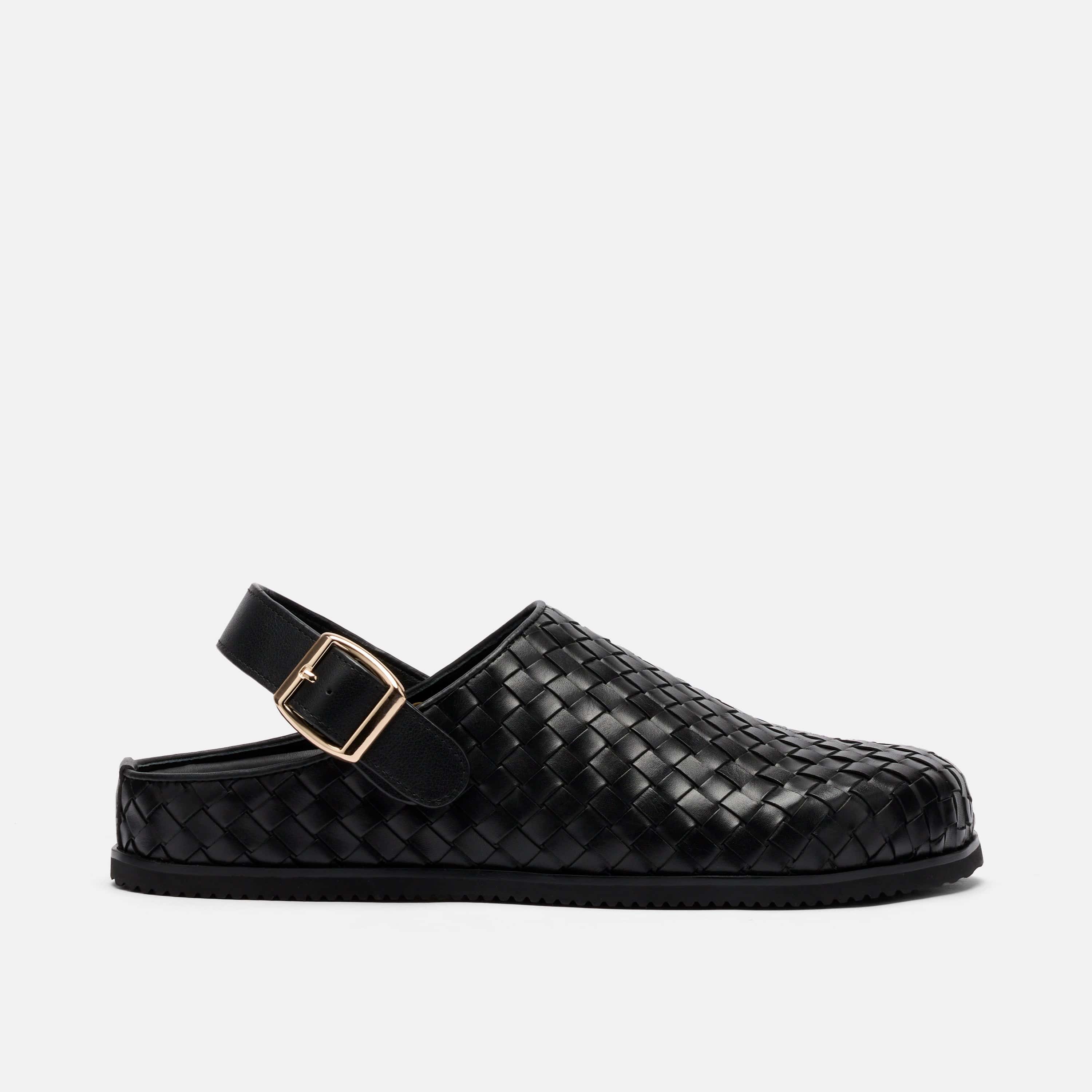 Solana Black Woven Leather Backstrap Clogs - Image 7