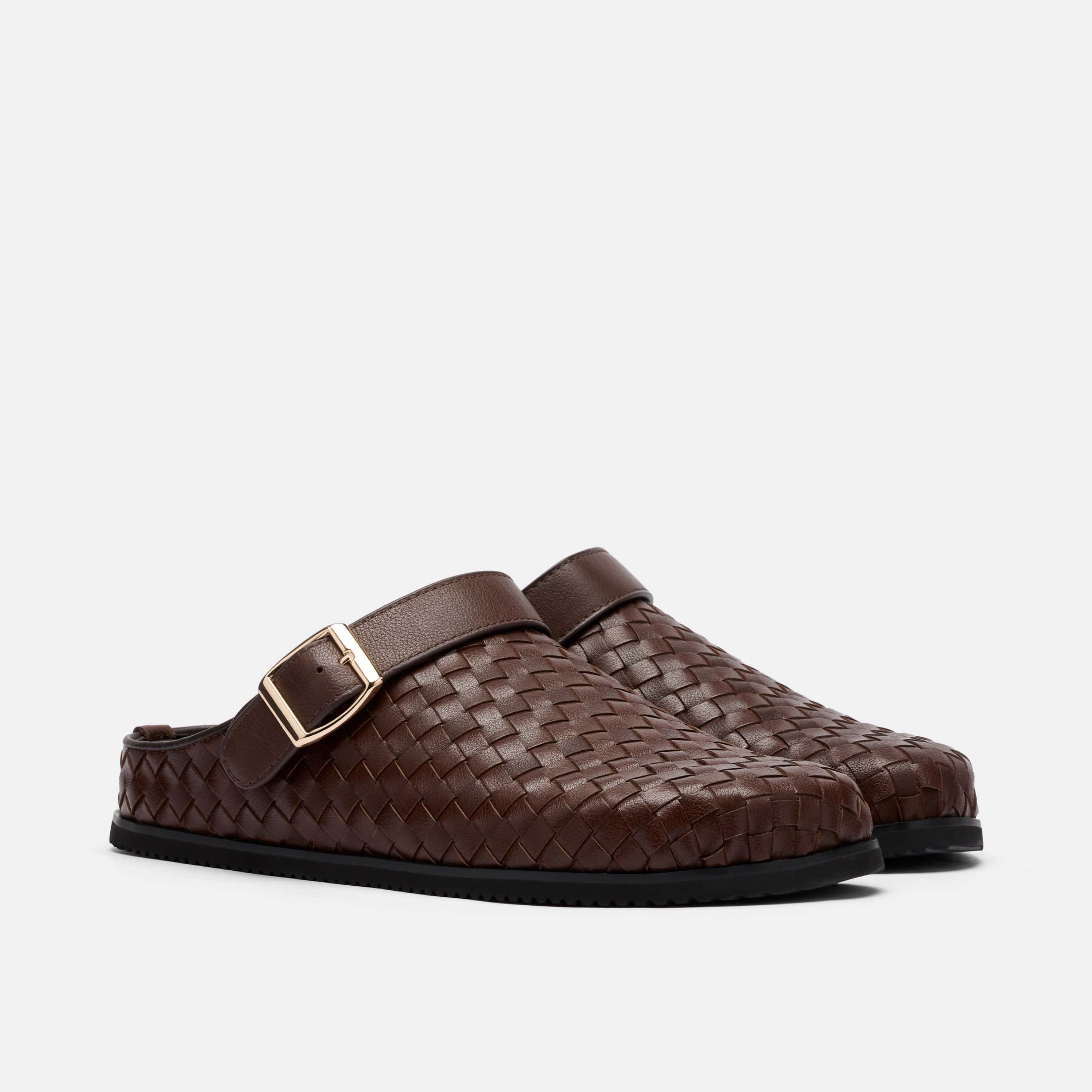 Solana Brown Woven Leather Backstrap Clogs - Image 2